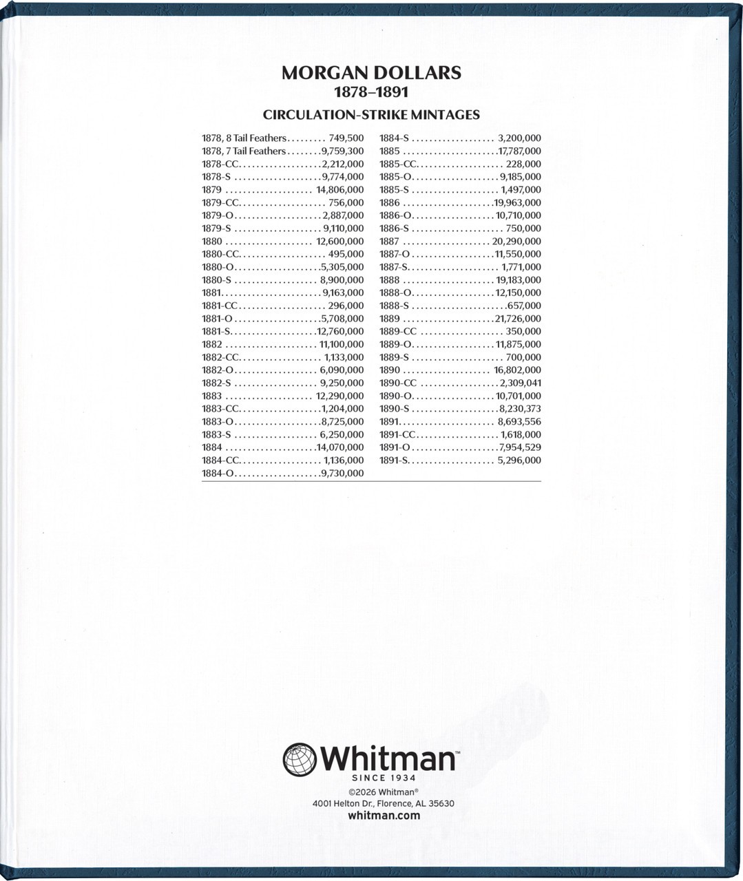 Whitman Prestige™ Coin Album - Morgan Dollars: 1878-1891 Date & Mintmark Set