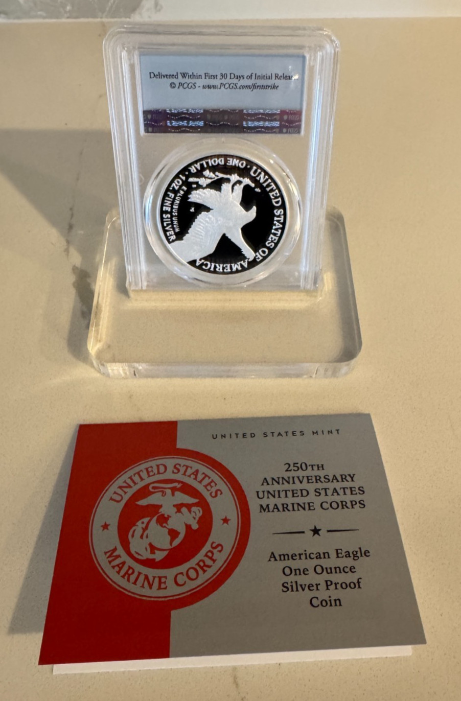 2025-P $1 American Silver Eagle 250th Marine Corps Privy PCGS PR70 First Strike