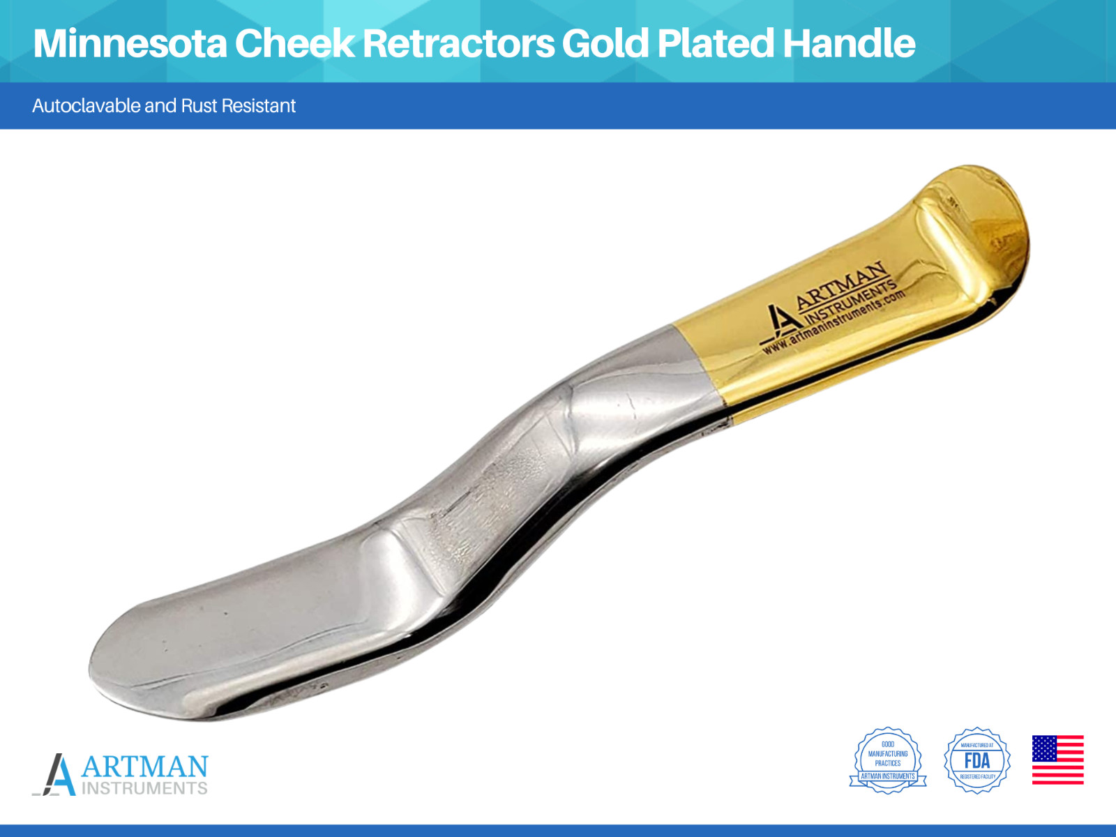 Minnesota Cheek Retractor Gold Plated Surgical Dental Instruments ARTMAN