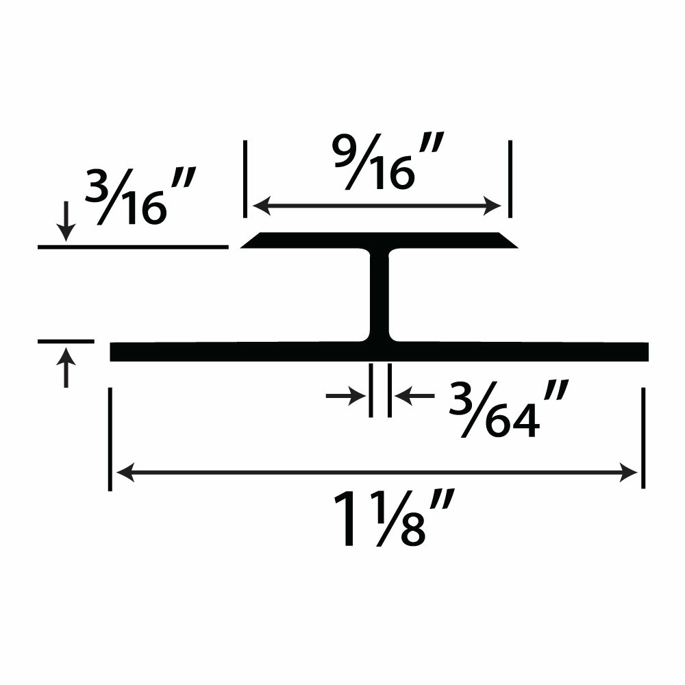 Outwater Plastic H Channel Fits Material 3/16 Inch Thick Black Styrene Divider