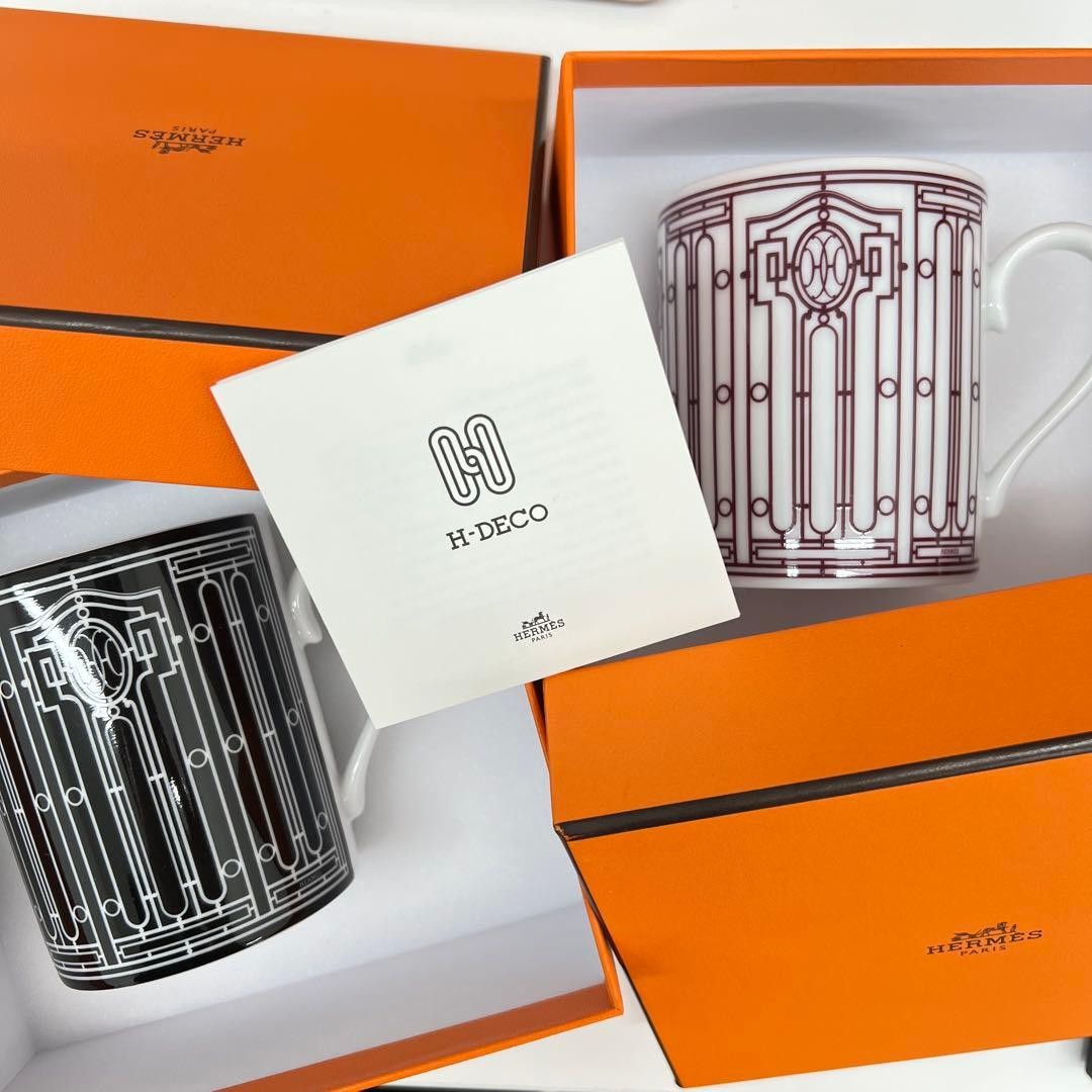 Hermes H Deco Mug Pair Kitchenware Coffee Cups Set Authentic Genuine