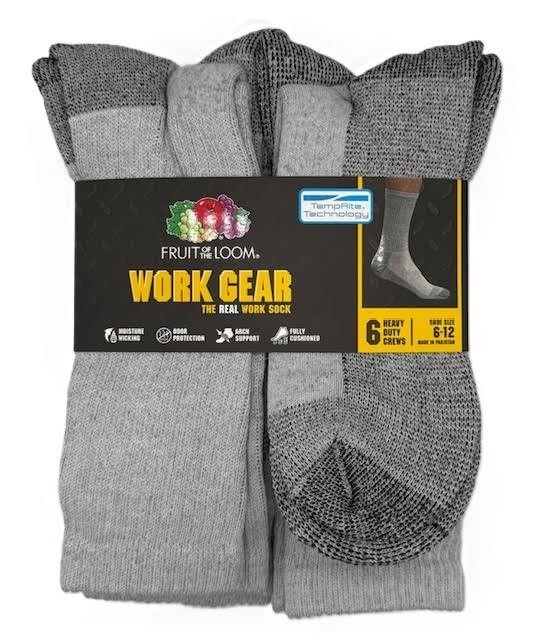 Fruit of The Loom WORK GEAR Heavy Duty Crew Socks 6 pair