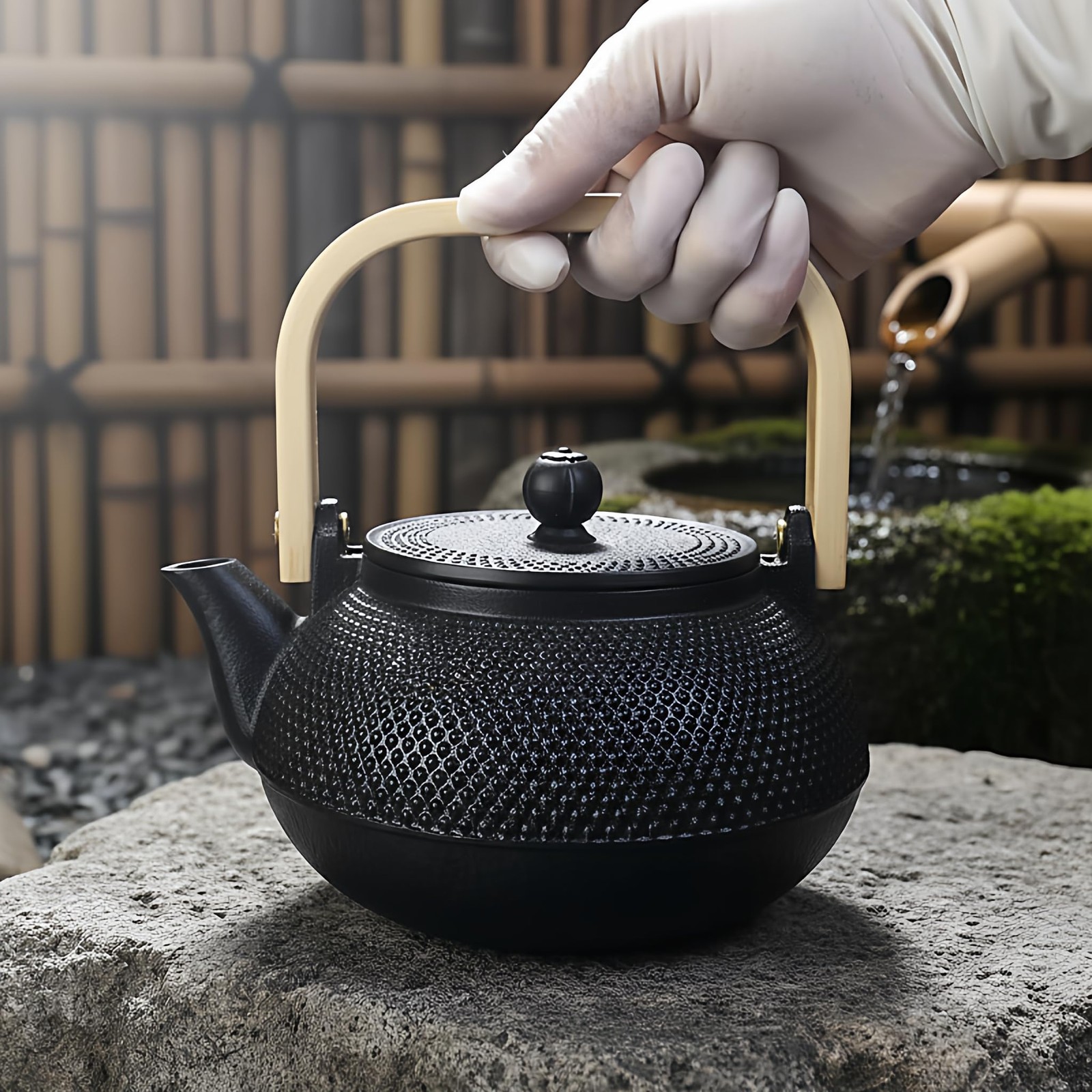 Japanese Tetsubin Nambu Ironware 30.4oz IH Compatible Wooden Handle Black