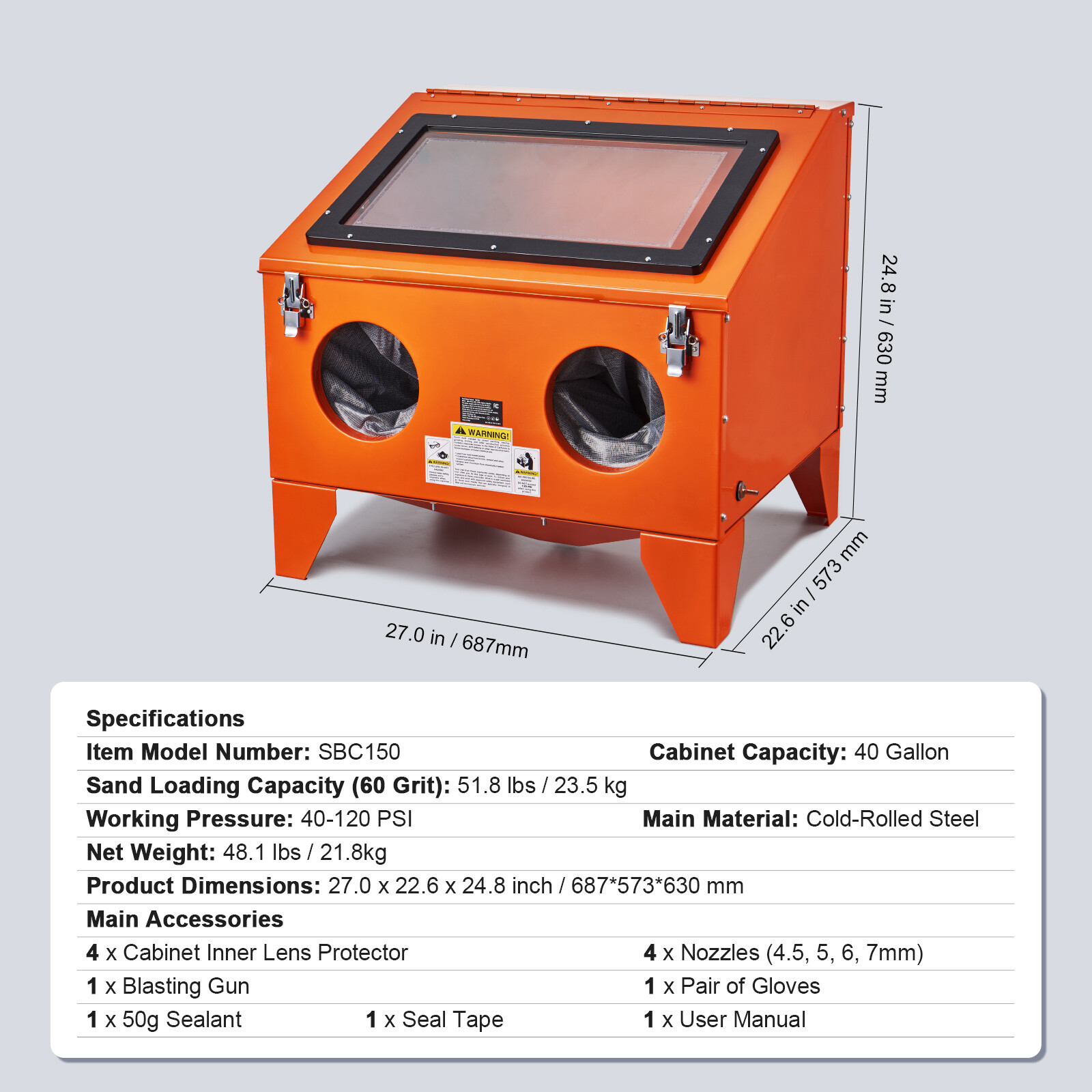 VEVOR 40 Gallon Sandblasting Cabinet Benchtop Cabinet with Blasting Gun 4 Nozzle