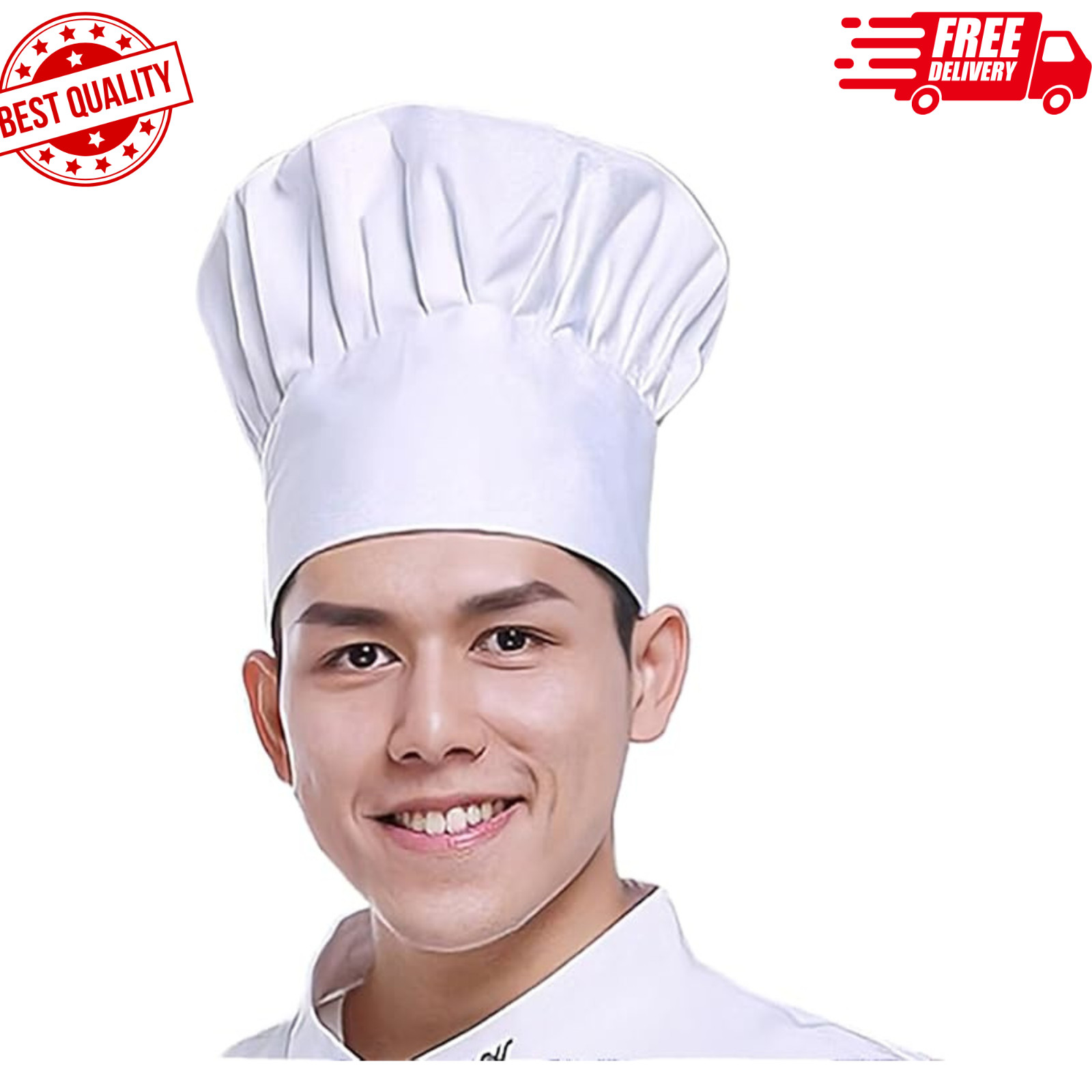 White Chef Hat for Men Women Adults,Elastic Band Adjustable Cotton Chefs Hat