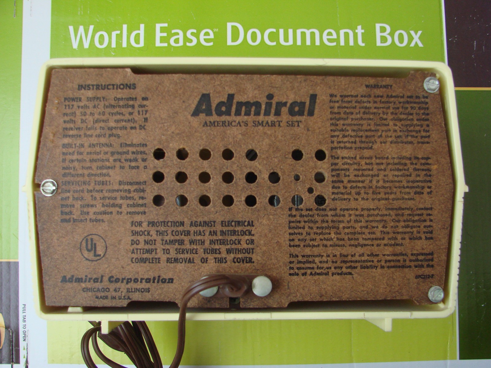 1960 Admiral 4L26B Tube AM Radio Yellow Pastel Color, Tested and Working