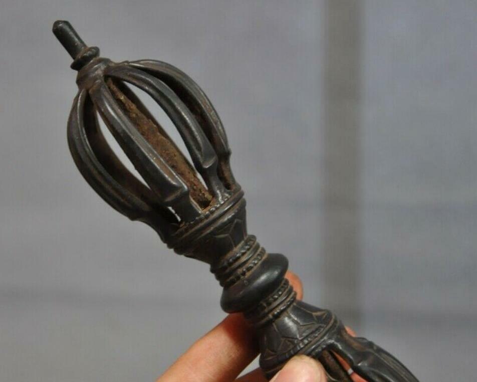 Old Tibet Tantra Buddhism Temple Bronze Exorcism Pray Dorje Vajra Phurpa Dagger
