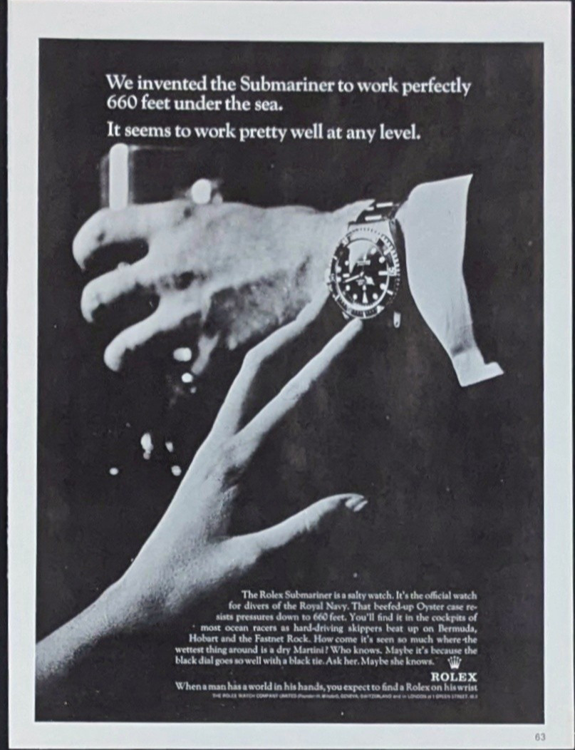 1966 Rolex Submariner 5513 Rare White Border Variation Print Ad 11" x 8.5"