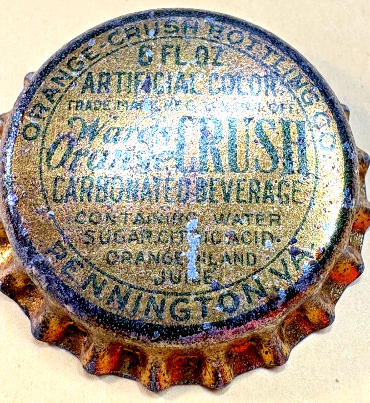 WARD'S ORANGE CRUSH BOTTLE CORK CAP SODA POP 6 OZS PENNINGTON, VA NEW OLD STOCK
