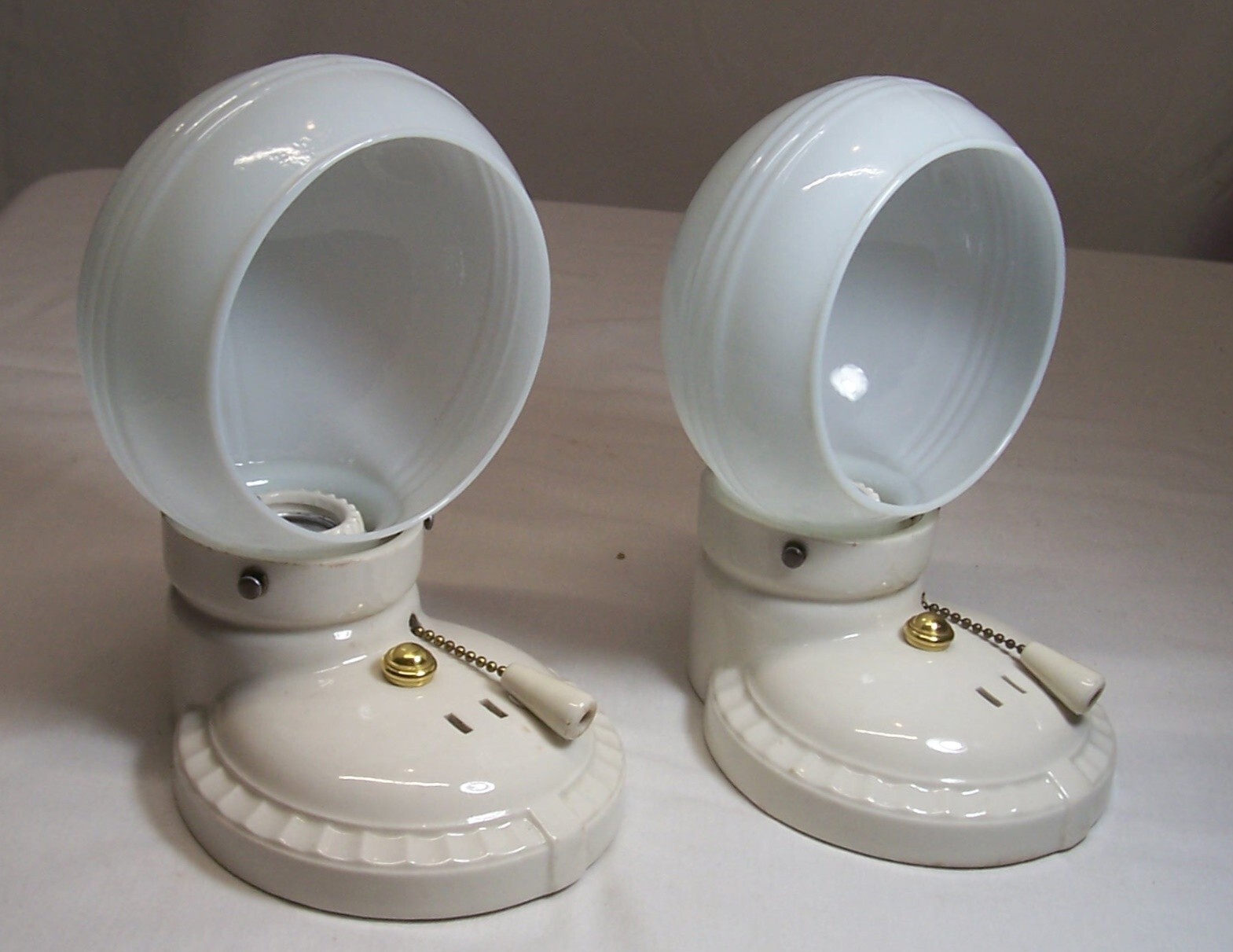 Antique Porcelain Sconce Pair Vtg Light Fixture Ceramic Art Deco Wired USA #F21