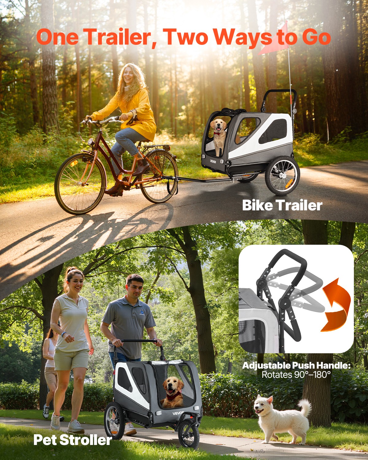 VEVOR Dog Bike Trailer Pet Bicycle Trailer & Stroller 100 lbs Water Resistant