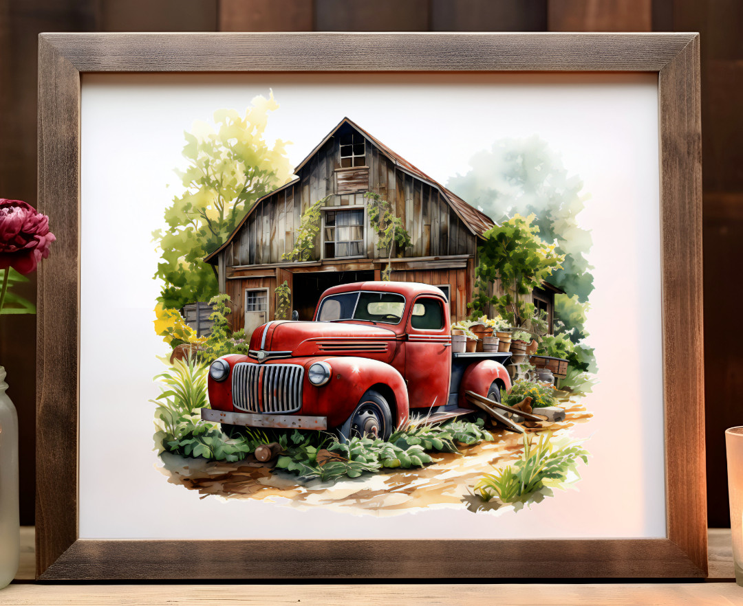Truck Wall Art Print, Old Red Tuck Wall Art Farmhouse Decor, Home Decor Print
