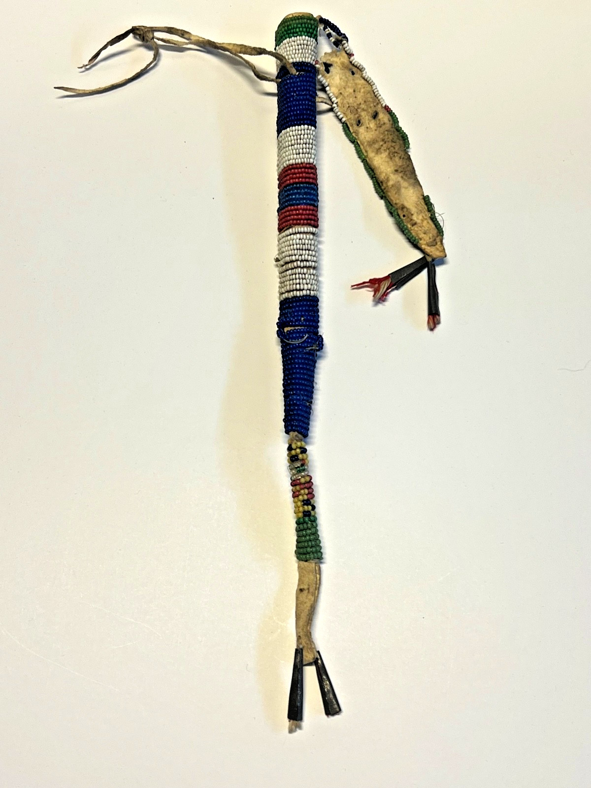 Antique Native American Indian Beaded Awl Case; Tinkle Cones; 1890's