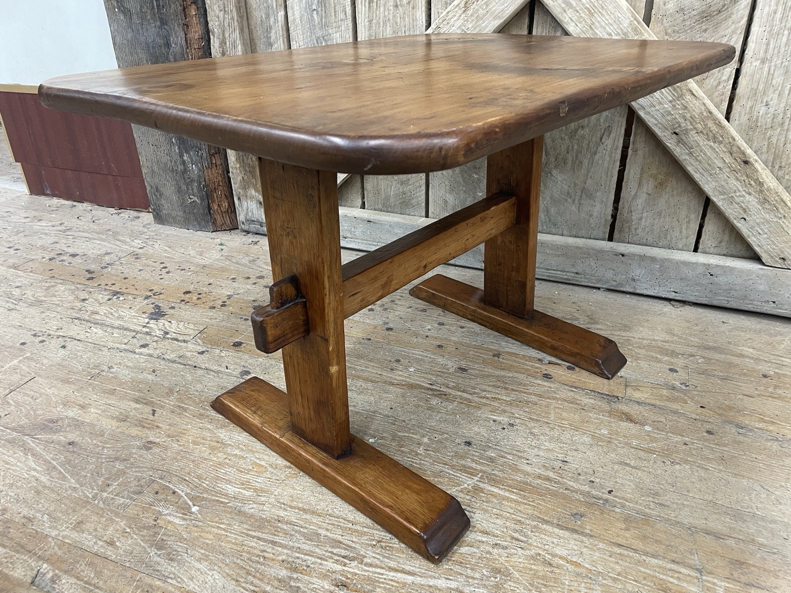 Antique Primtive Pine Trestle Table end or lamp stand coffee table size
