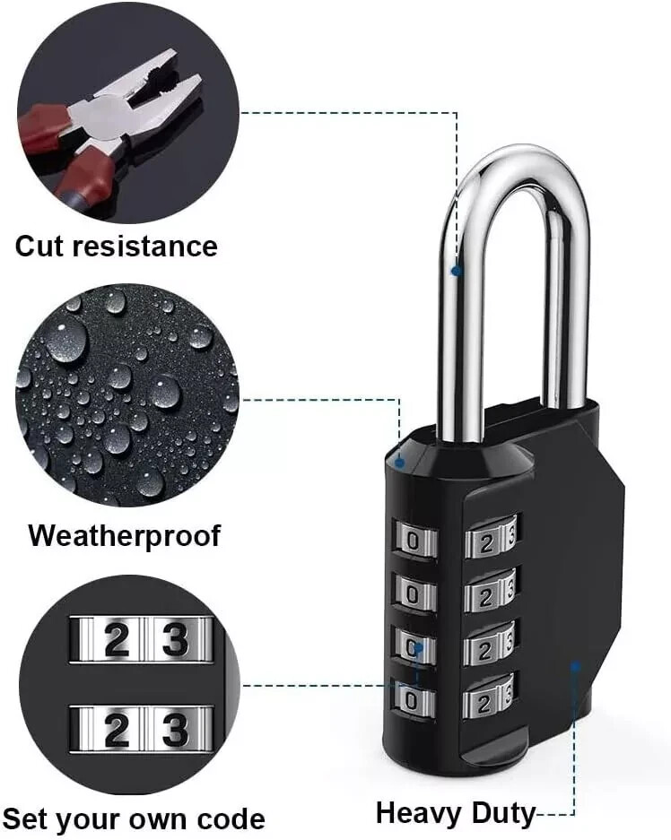 2 Pack 4 Digit Combination Padlock with Keys for School Gym Locker Waterproof