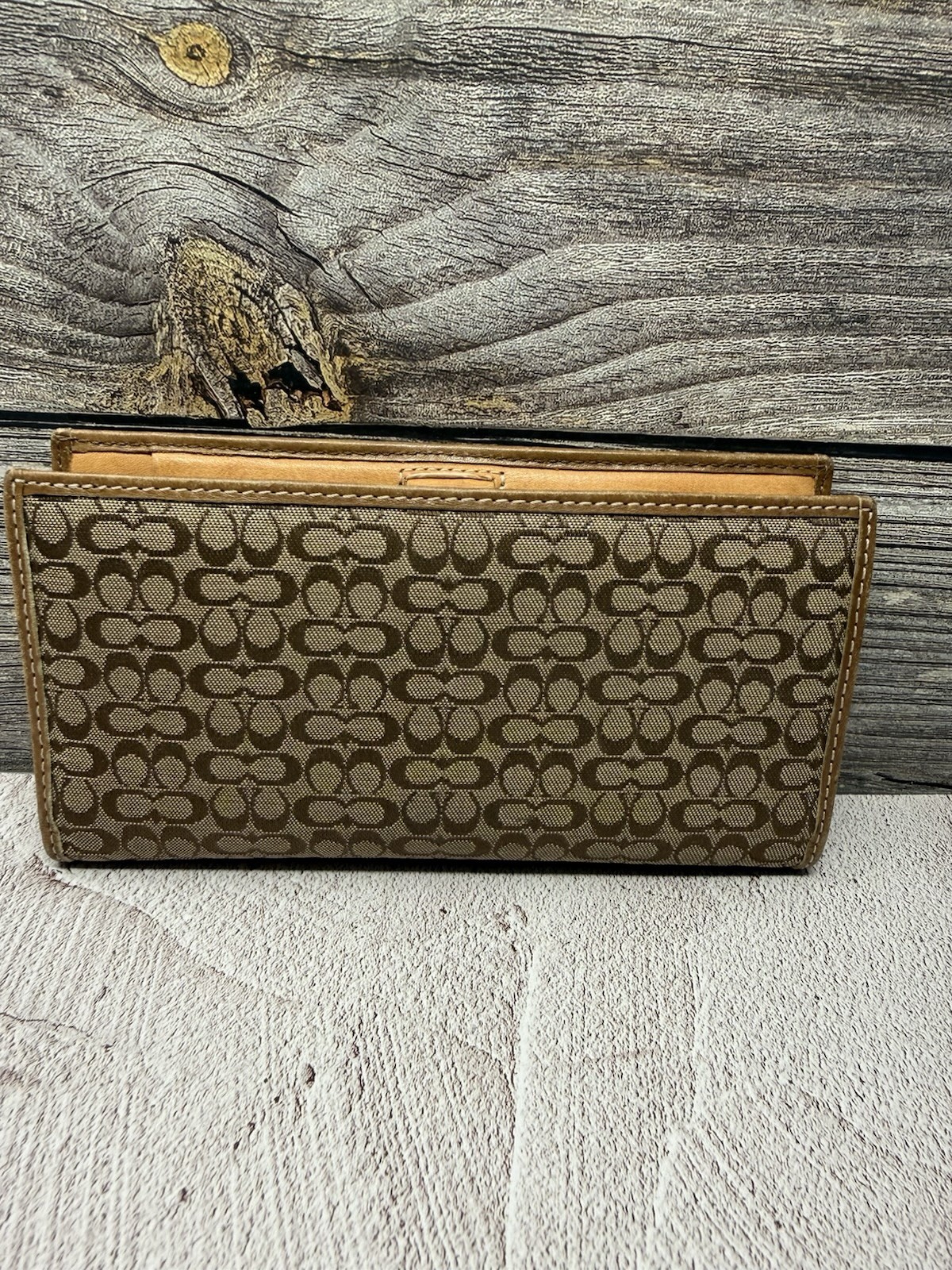 Coach Passport Holder Mini C Signature Logo Print ID Travel Card Case Brown