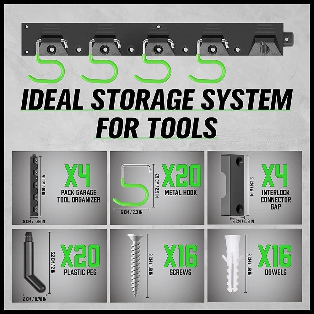 64 Adjustable Wall Mounted Tool Garage & Garden Organizer Holder Hangers Black