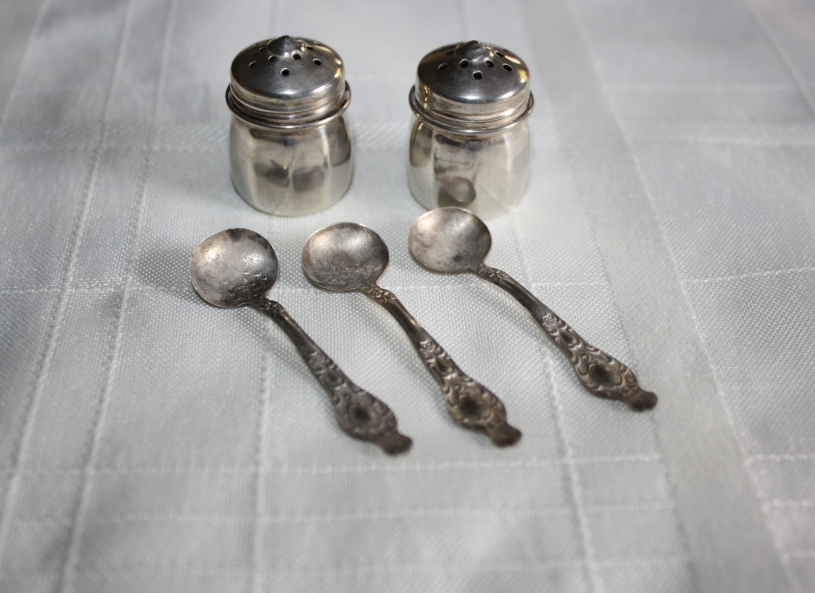 Vintage 3 Sterling Silver Salt Cellar Dipping Spoons/Mini Salt Pepper Shakers