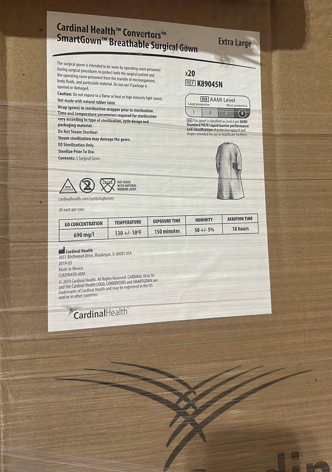 Cardinal Health Convertors Non-Reinforced Surgical Gowns Level 4 XL K89045N 20cS