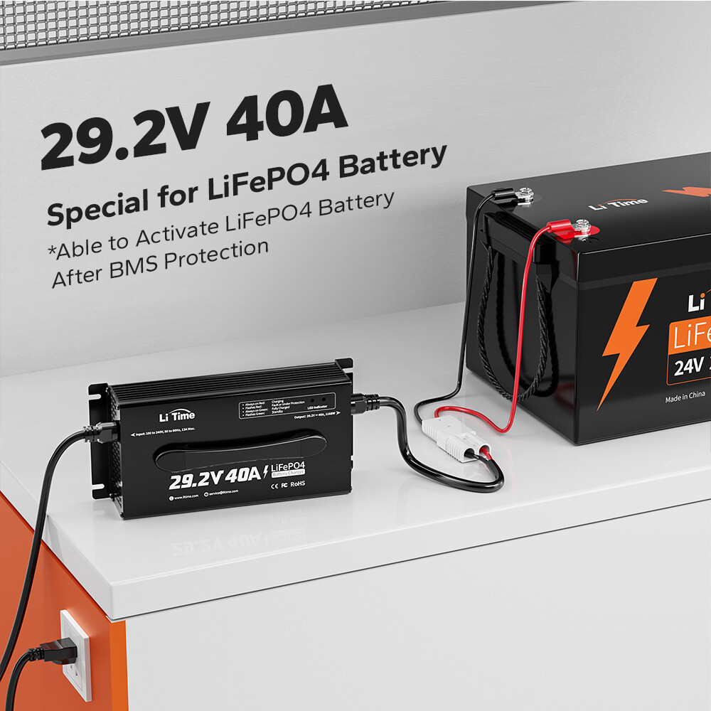 LiTime 29.2V 40A AC-DC Smart Charger for 24V Deep Cycle Lithium LiFePO4 Battery