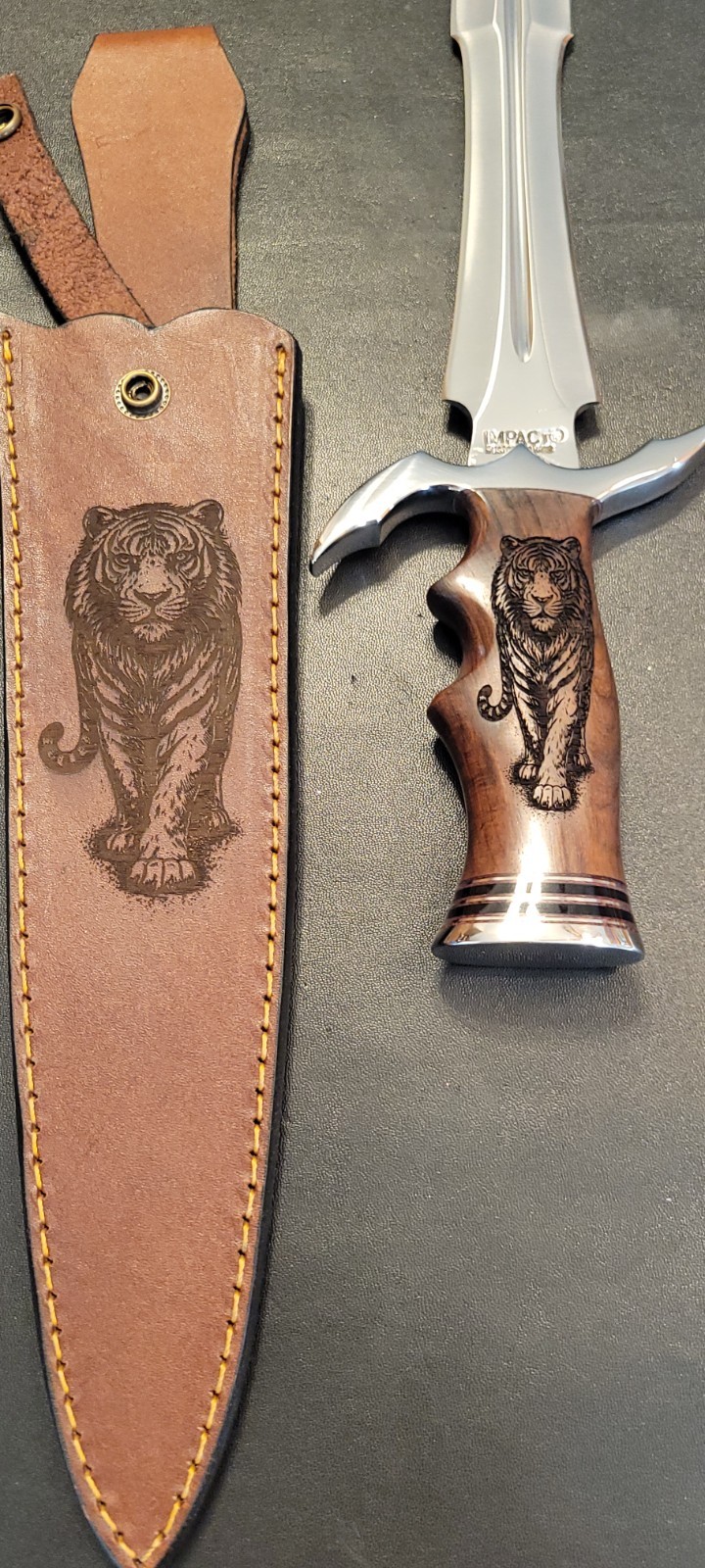 Impact Cutlery Custom D2 Steel Dagger Knife Engraved Rosewood Handle- 2402