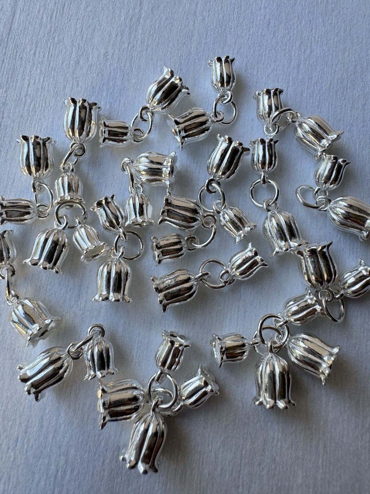 Sterling Silver Lily Of The Valley 925 Set Of 2 Charms 3D Bracelet Stamped New