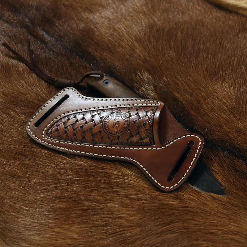 TOURBON Leather Engraved Fixed Blade Knife Sheath Belt Pouch EDC Knives Case