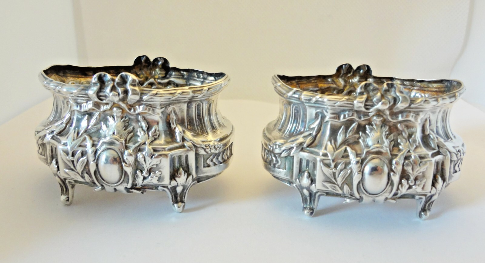 Pair Sterling Silver Antique French Salt Cellars PAUL BOUTON & CIE - No Liners