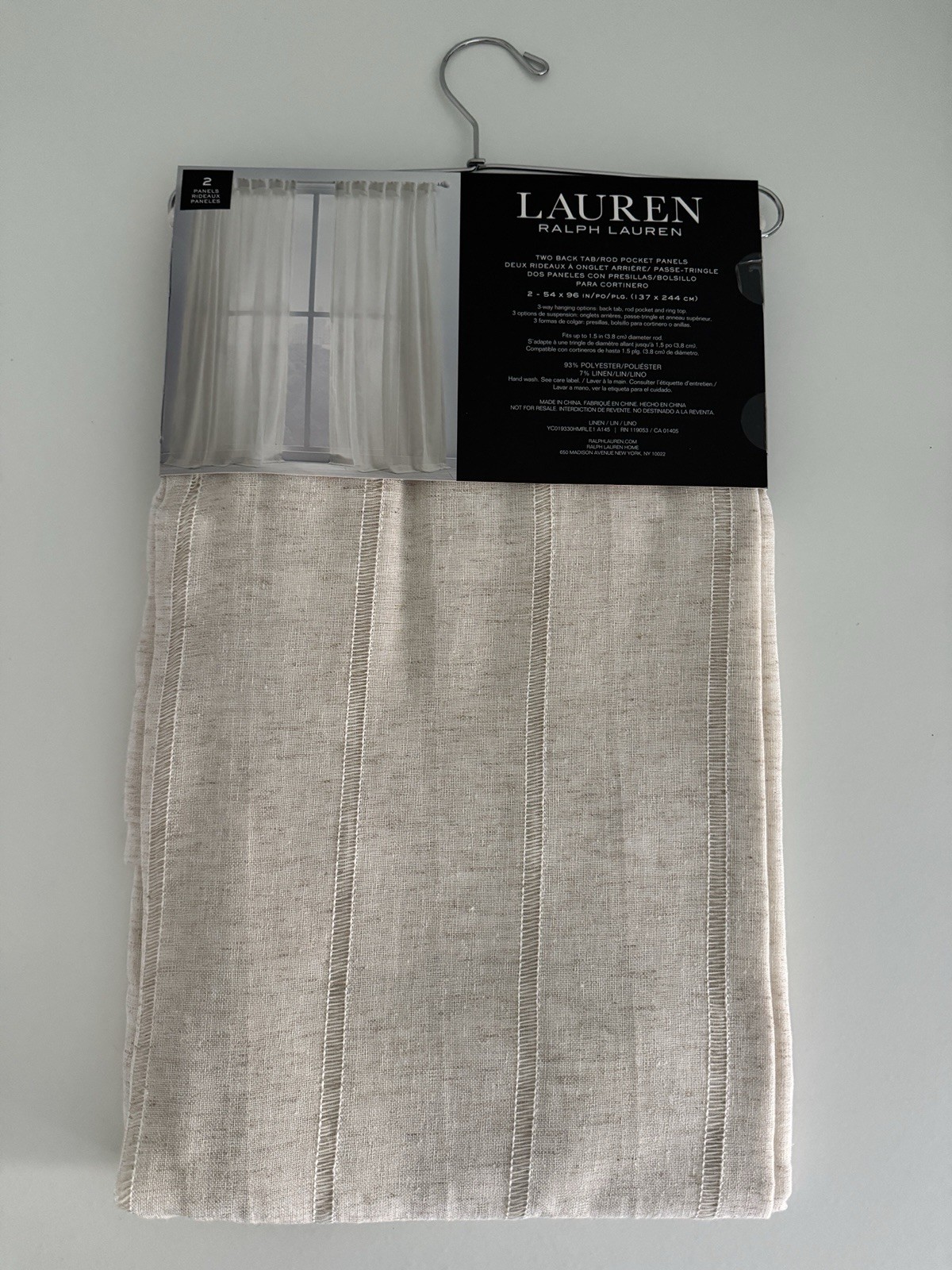 New Ralph Lauren Window Curtains 2 Panels Beige 54 x 96 Linen Hamilton Back Tab