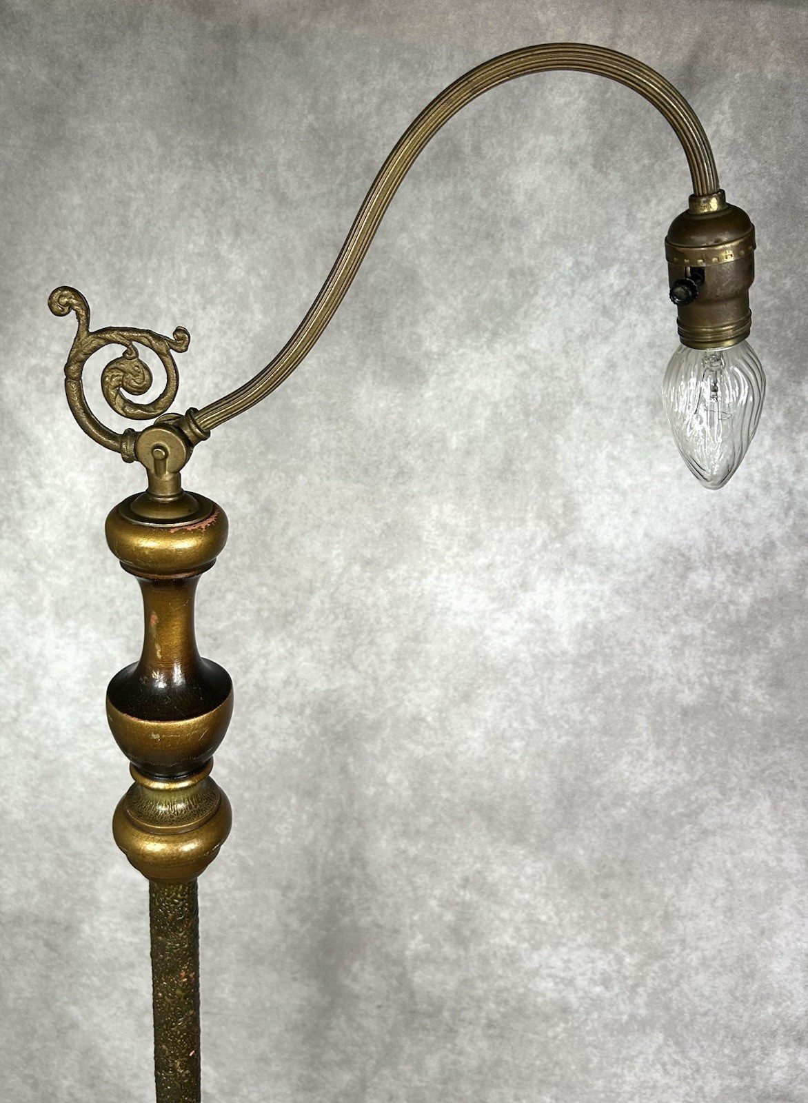 Antique Art Deco Floor Lamp Bridge Arm Unique Painted Wood Column Cast Iron 5 Ft