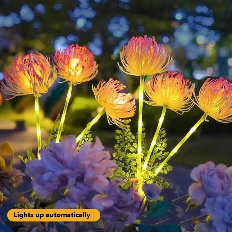 Solar Garden Lights Flower Outdoor Waterproof LED Flower Stake Lamp Yard Red