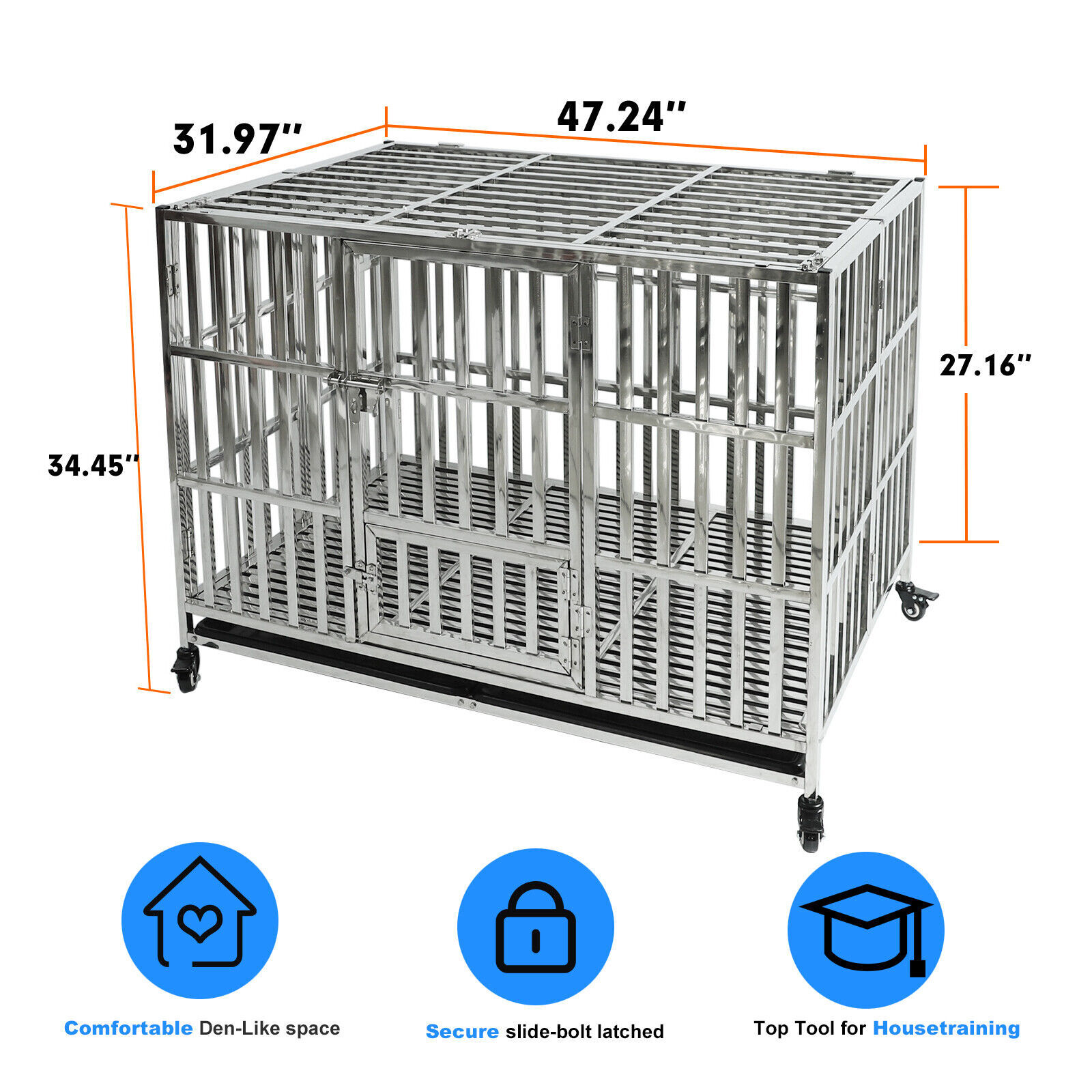 47 inch Heavy Duty Dog Kennel Pet Stainless Steel Crate Cage Stackable