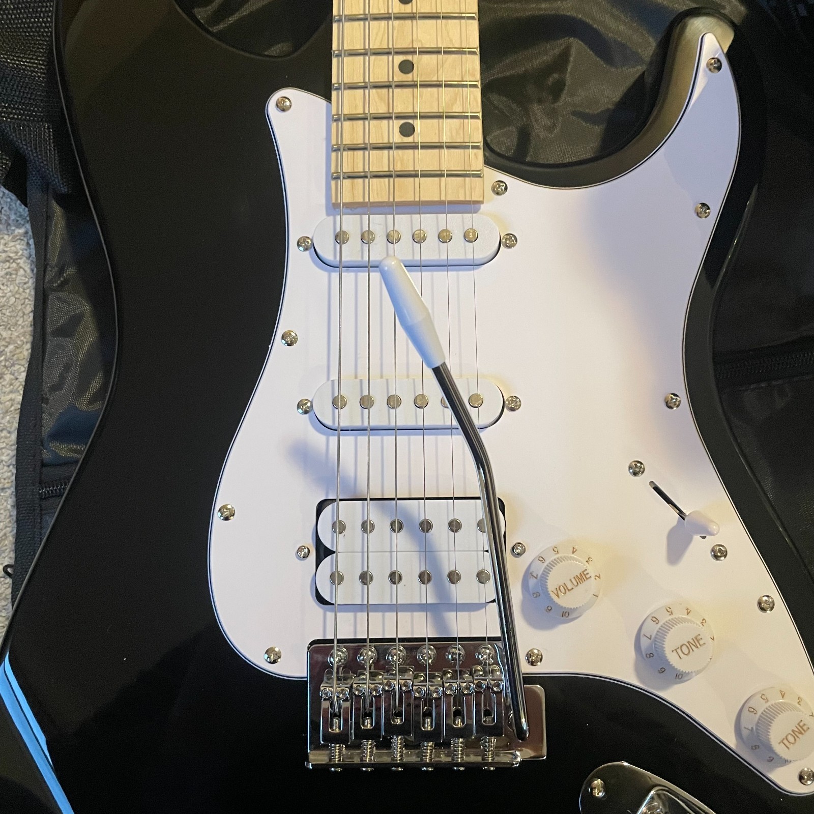 Full-Size Black Electric Guitar Starter Package with 20-Watt Amp, HSS Pickups