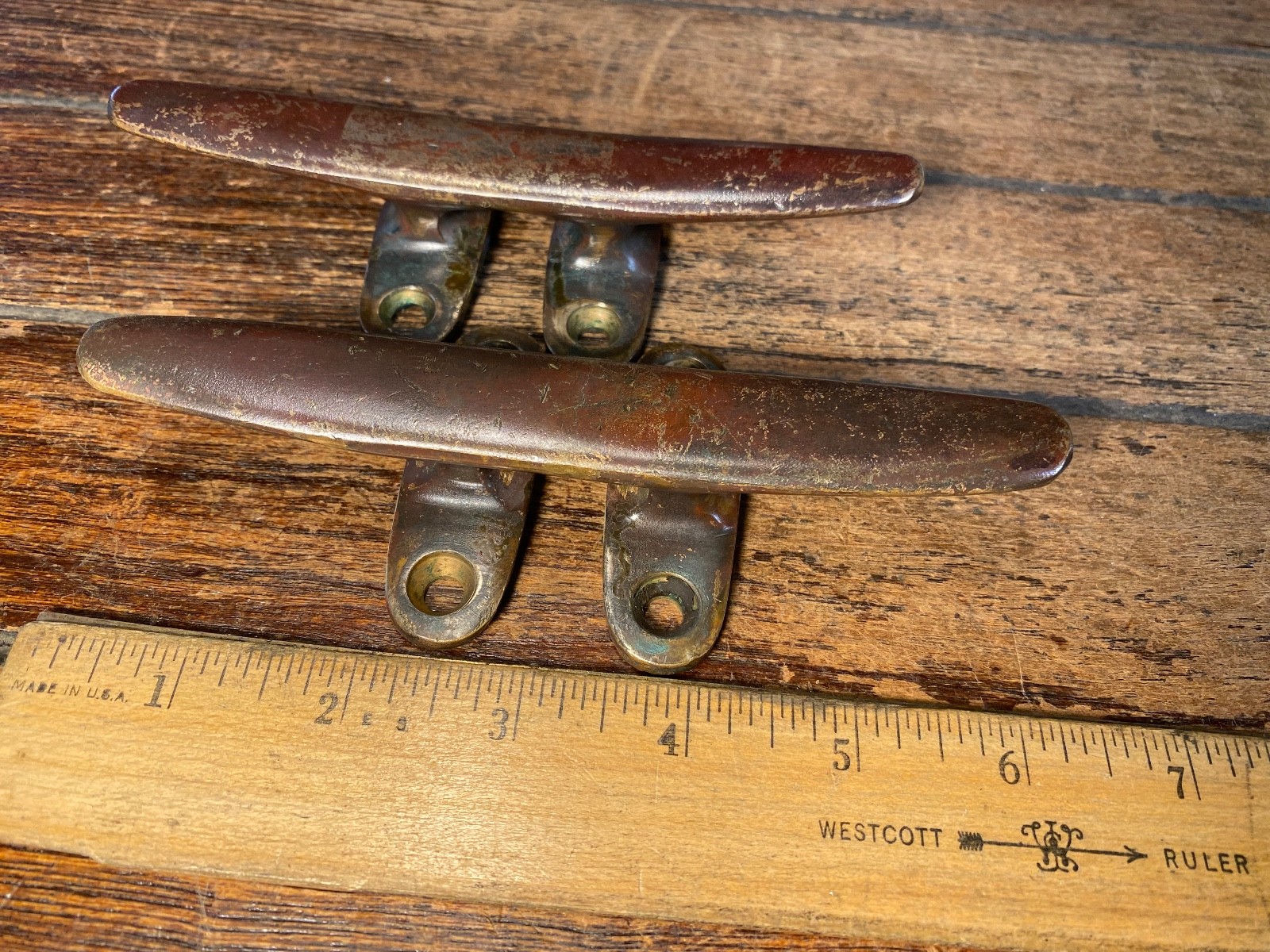 PAIR OF VINTAGE CAST **SOLID** BRONZE 6" CLEATS