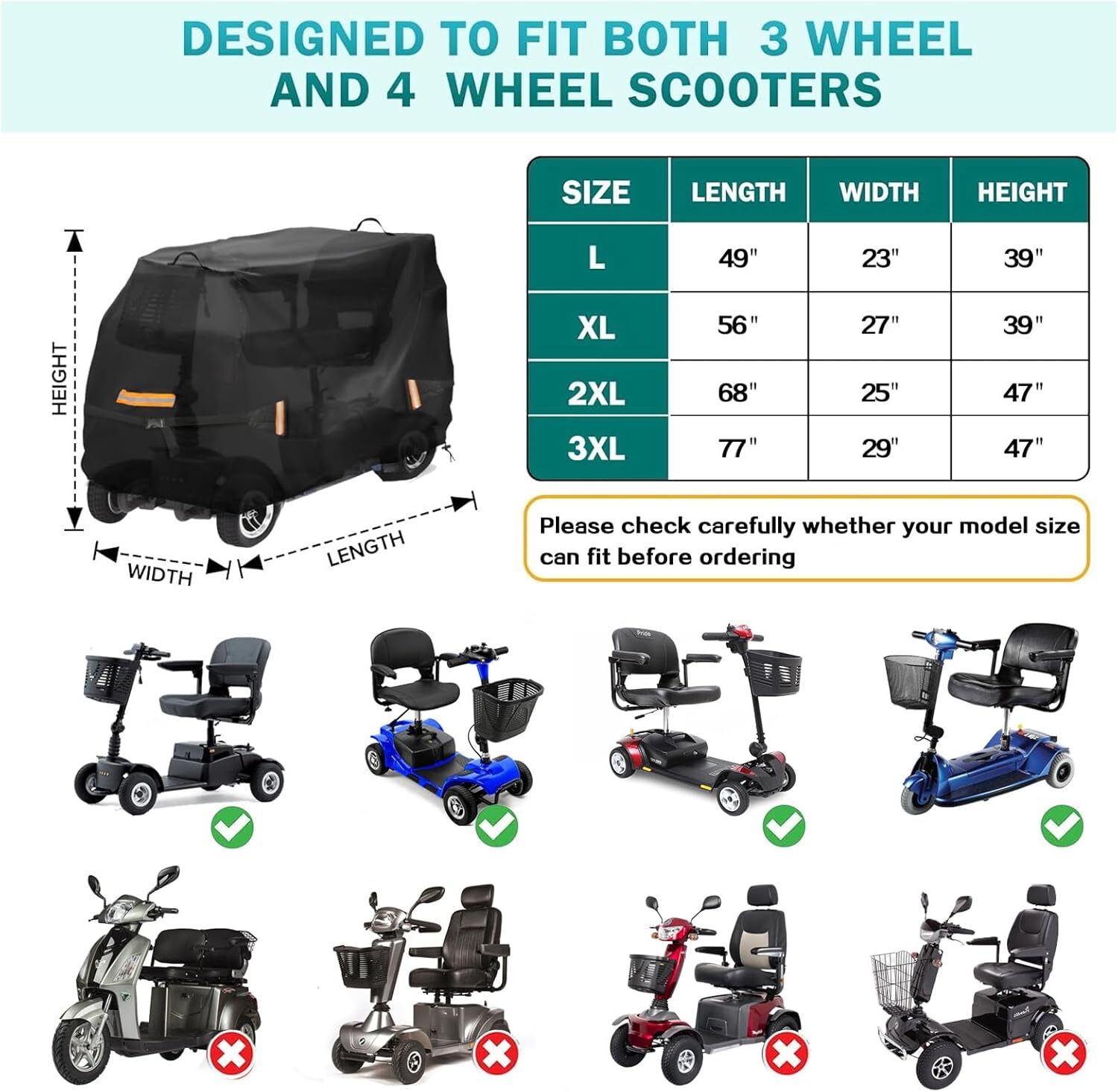 Mobility Scooter Cover 600D All-Weather Protection - 49"x 23"x 39"