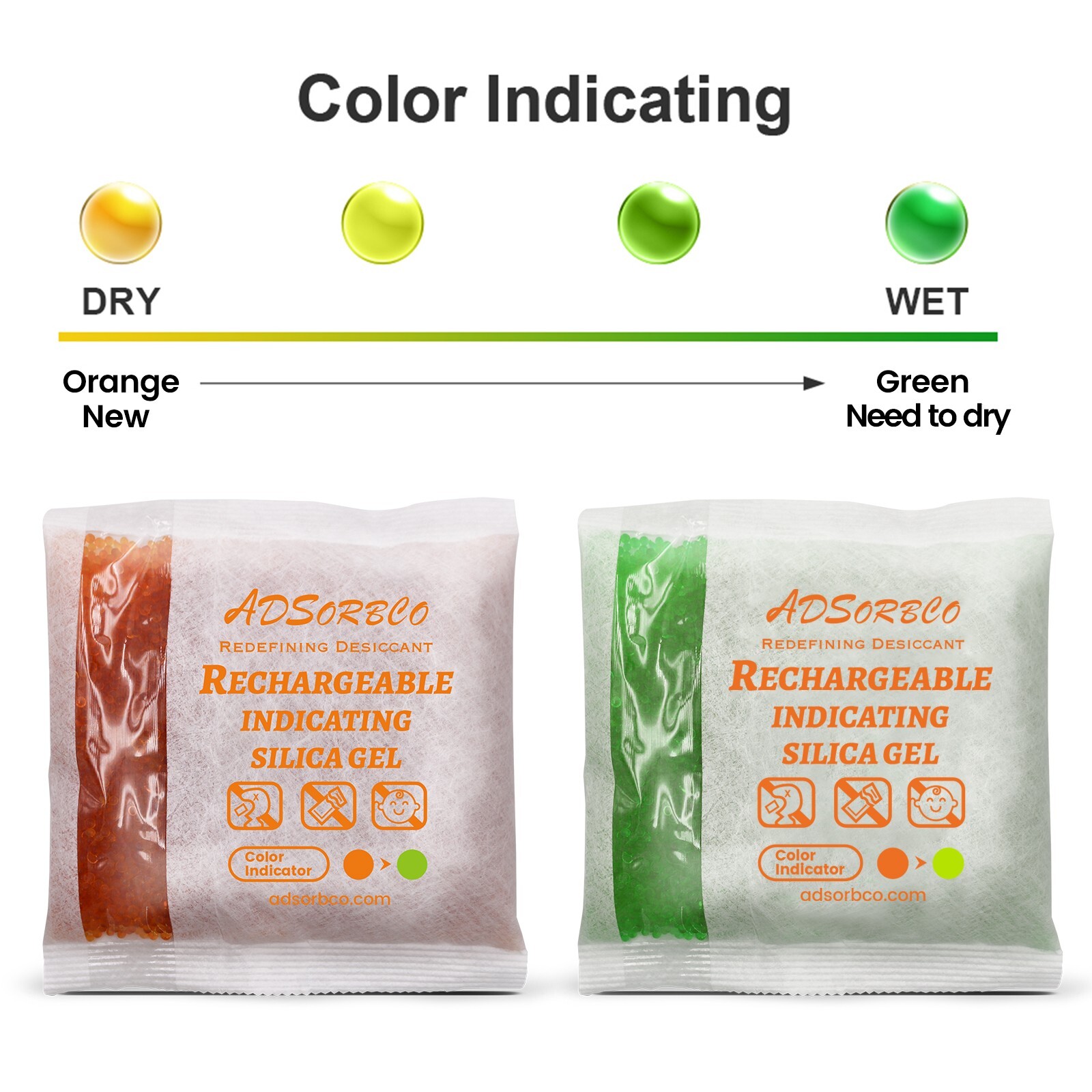 [500g 10p]Adsorbco Rechargeable Desiccant Packs, Indicating Silica Gel Packets