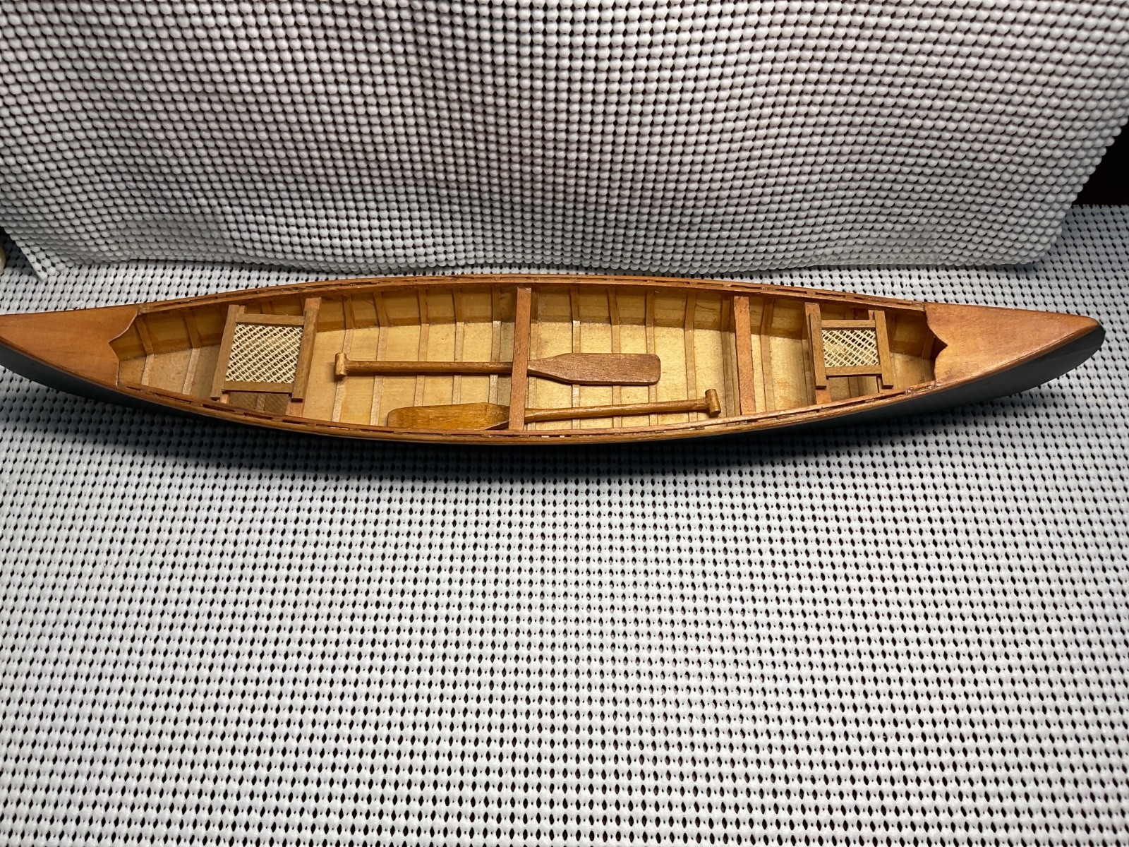 Vintage Wood Canoe 16” Long 2 3/4” Wide 1 1/4” High With 2 Paddles