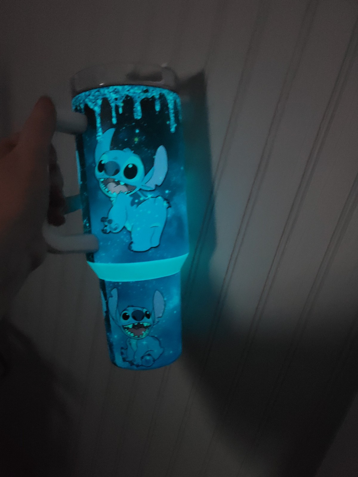 40oz Blue Glow In The Dark Cosmic Stitch Tumbler straw, lid