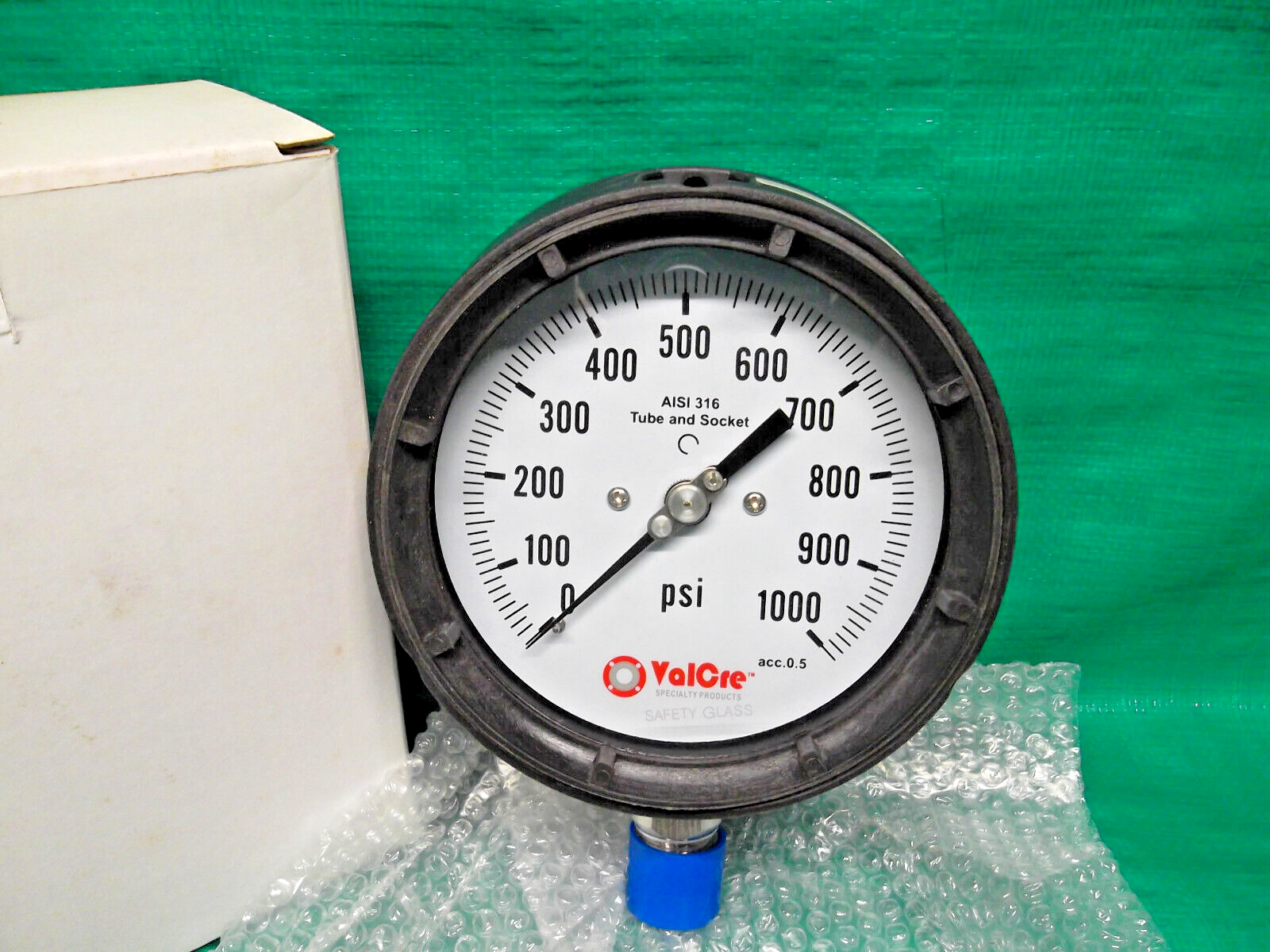 Process Pressure Gauge 4-1/2" Face 1000 PSI 1/2" NPT Phenolic w/Stainless Lower