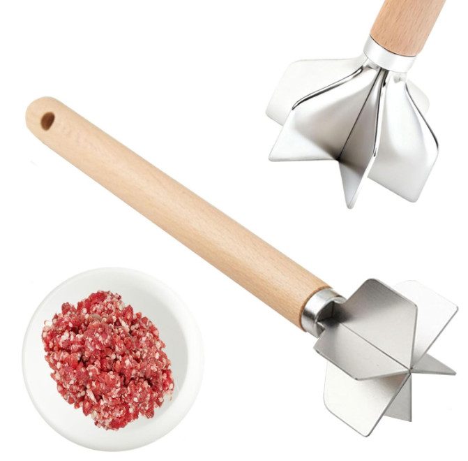 Meat Chopper Stainless Steel Heavy Duty Metal Ground Beef Masher Potato Kitchen+