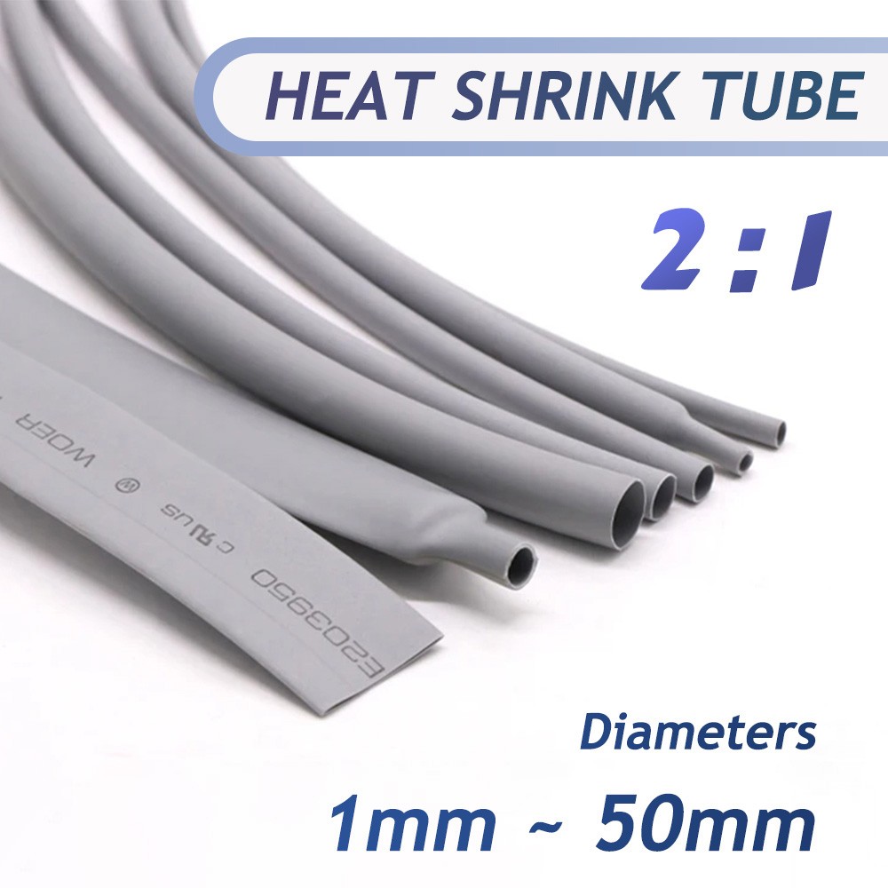 Heat Shrink Tubing 1 - 50mm Cable Heatshrink Sleeving Car 2:1 Ratio Grey