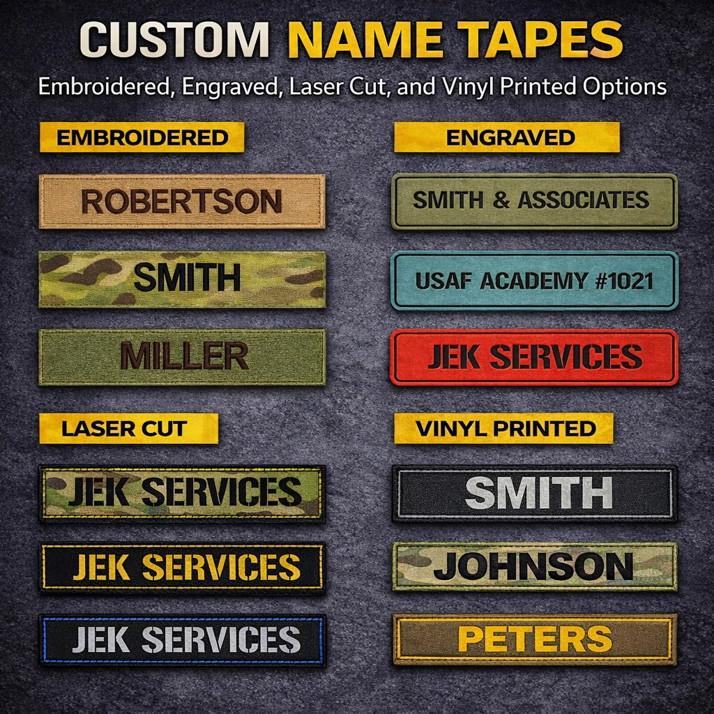 Custom Name Tape Patch – Personalized Text 3-5" | Sew, Iron-On, Hook & Loop