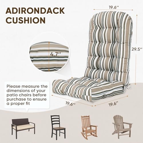 High Back Adirondack Chair Cushions for Outdoor Set of 2 Beige Stripes