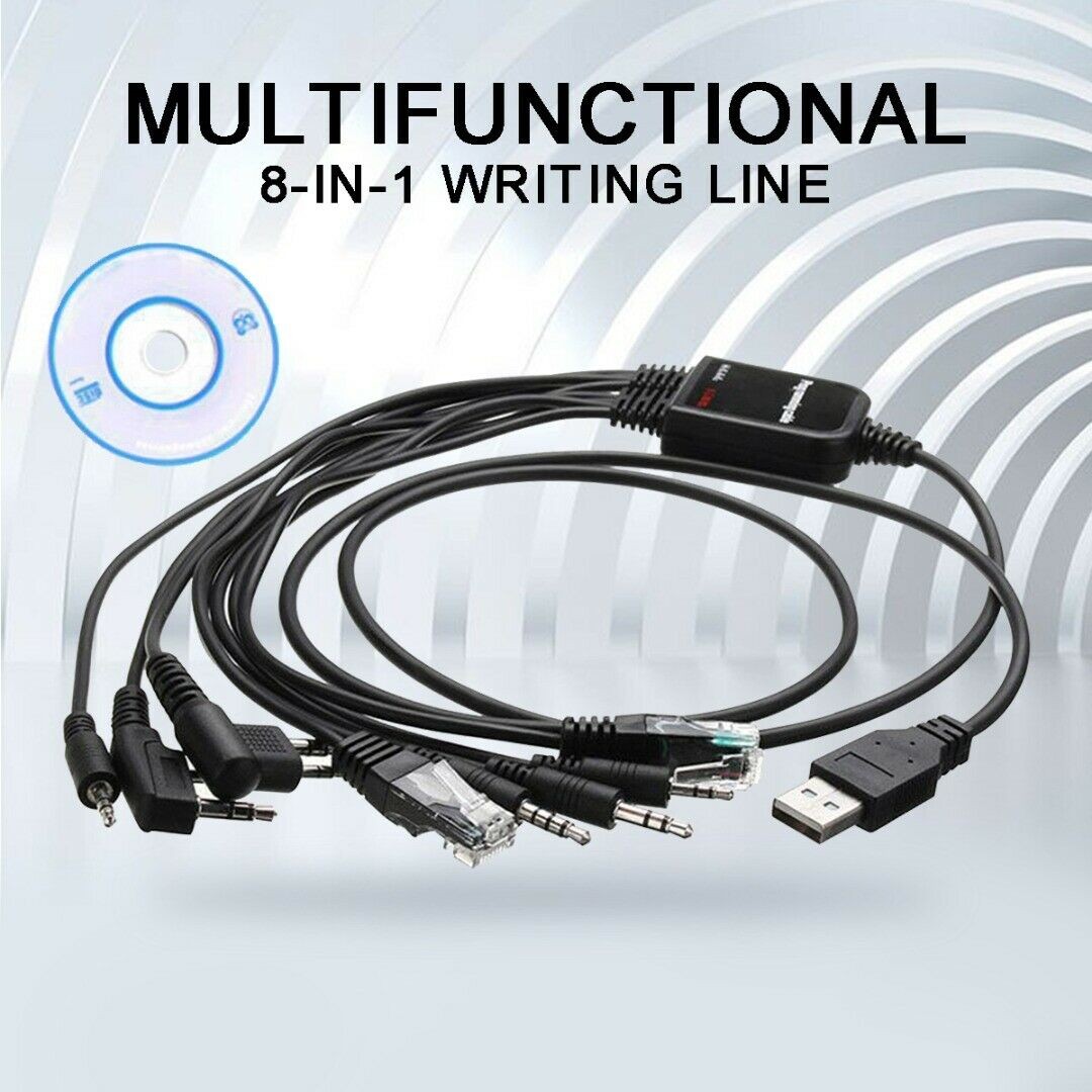8 in 1 USB Programming Cable+Software CD For Motorola Baofeng Kenwood HYT Radio