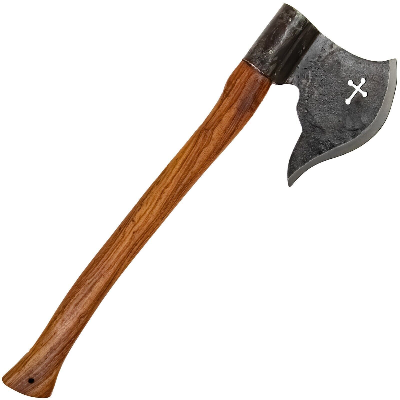 Hand Forged Functional Medieval Outdoor Camping Crusader Cross Cutout Axe