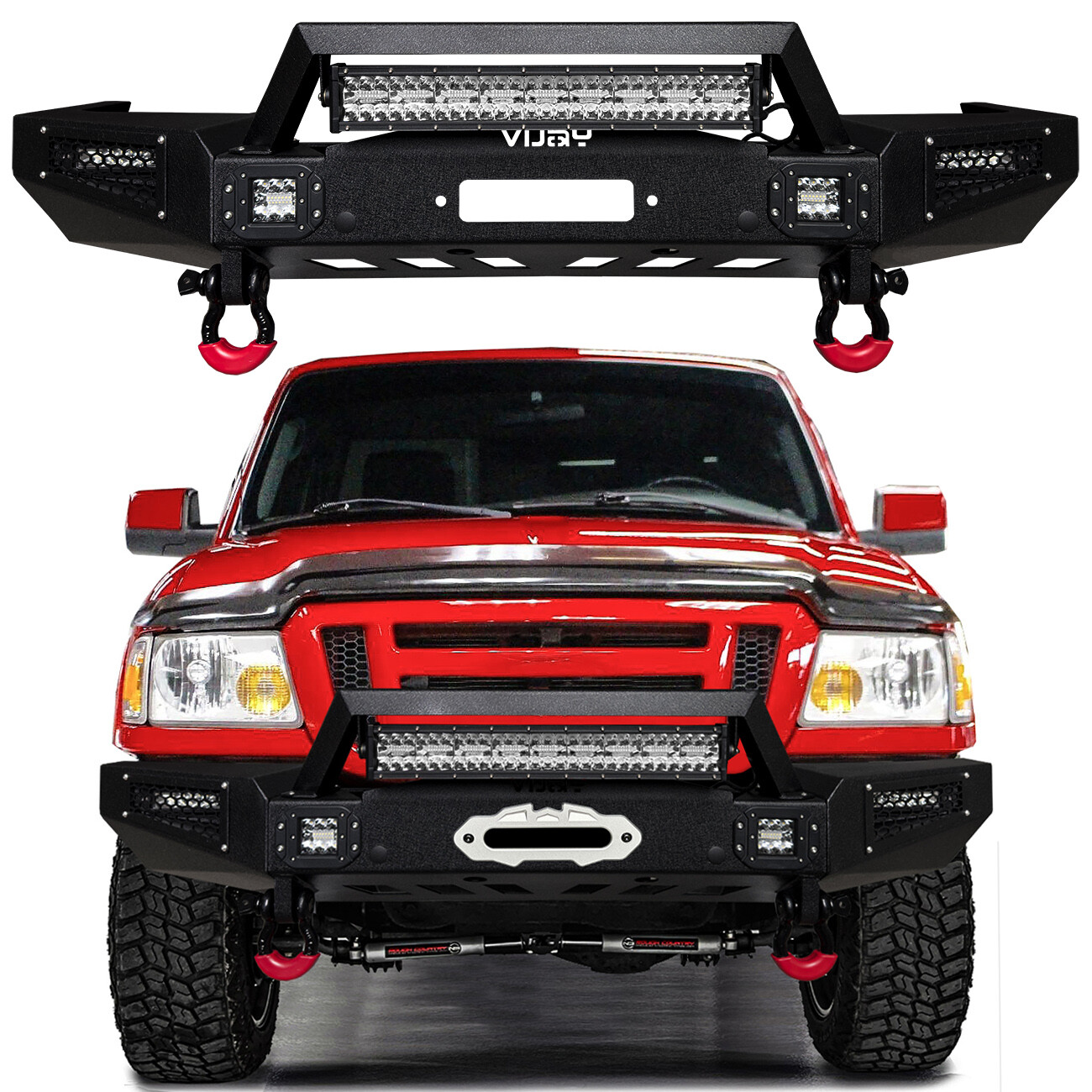 For 1998-2011 Ford Ranger Front or Rear Bumper w/Winch Plate & LED Lights