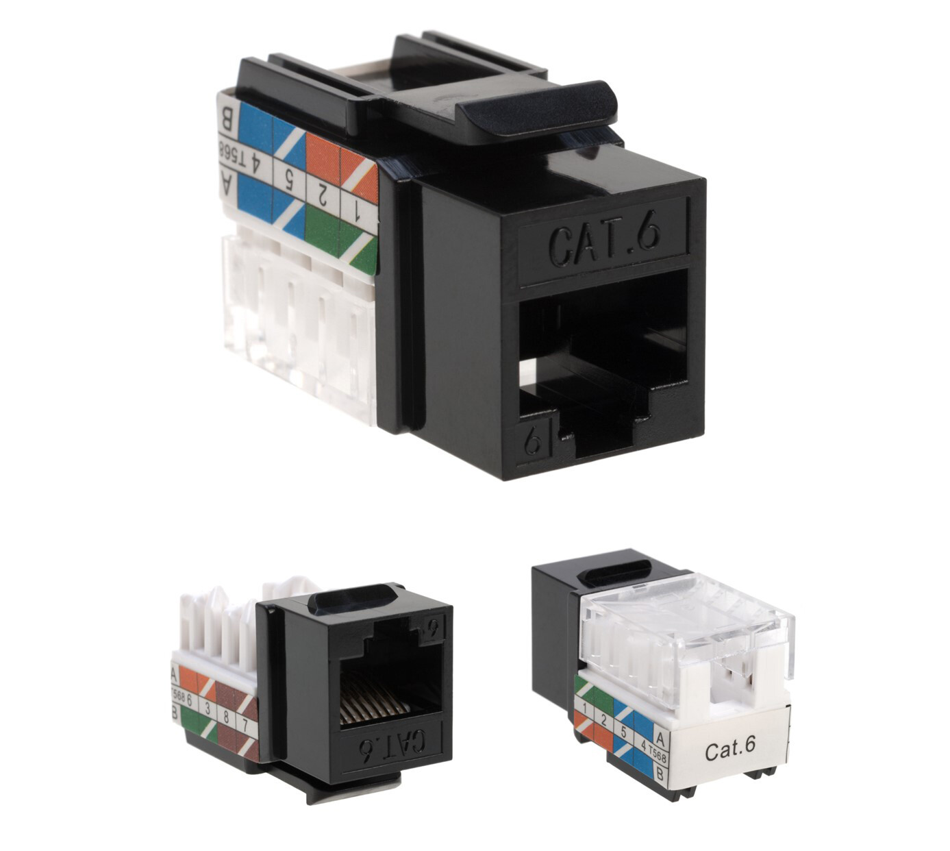 Cat6 Black Keystone Jack 45 Degree Punch Down Network Connector Multi-Pack LOT