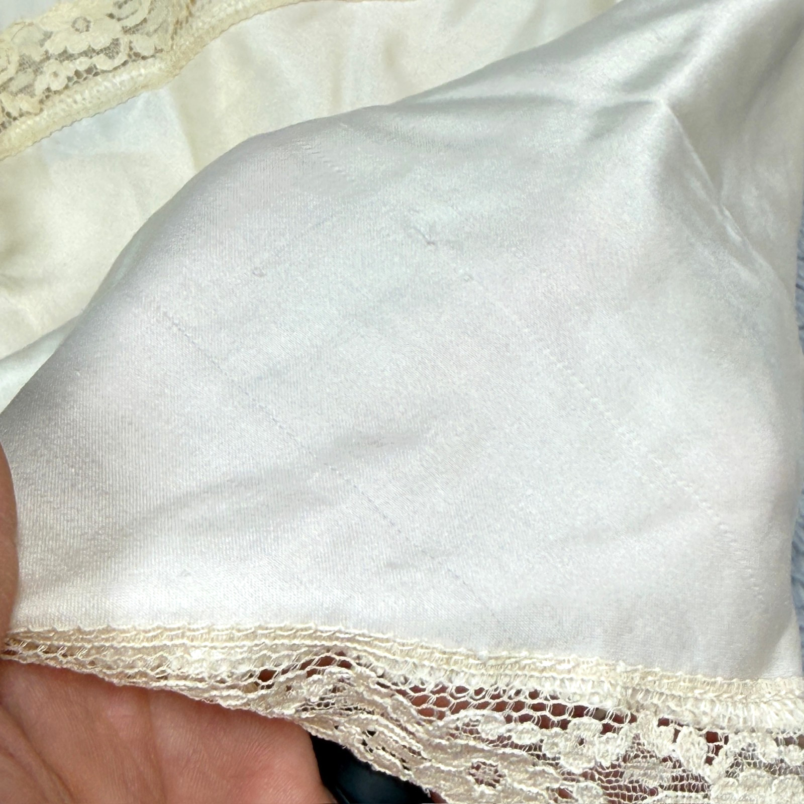 Vintage Christian Dior Slip Top & Skirt Women L Cream Satin Lace Hem READ