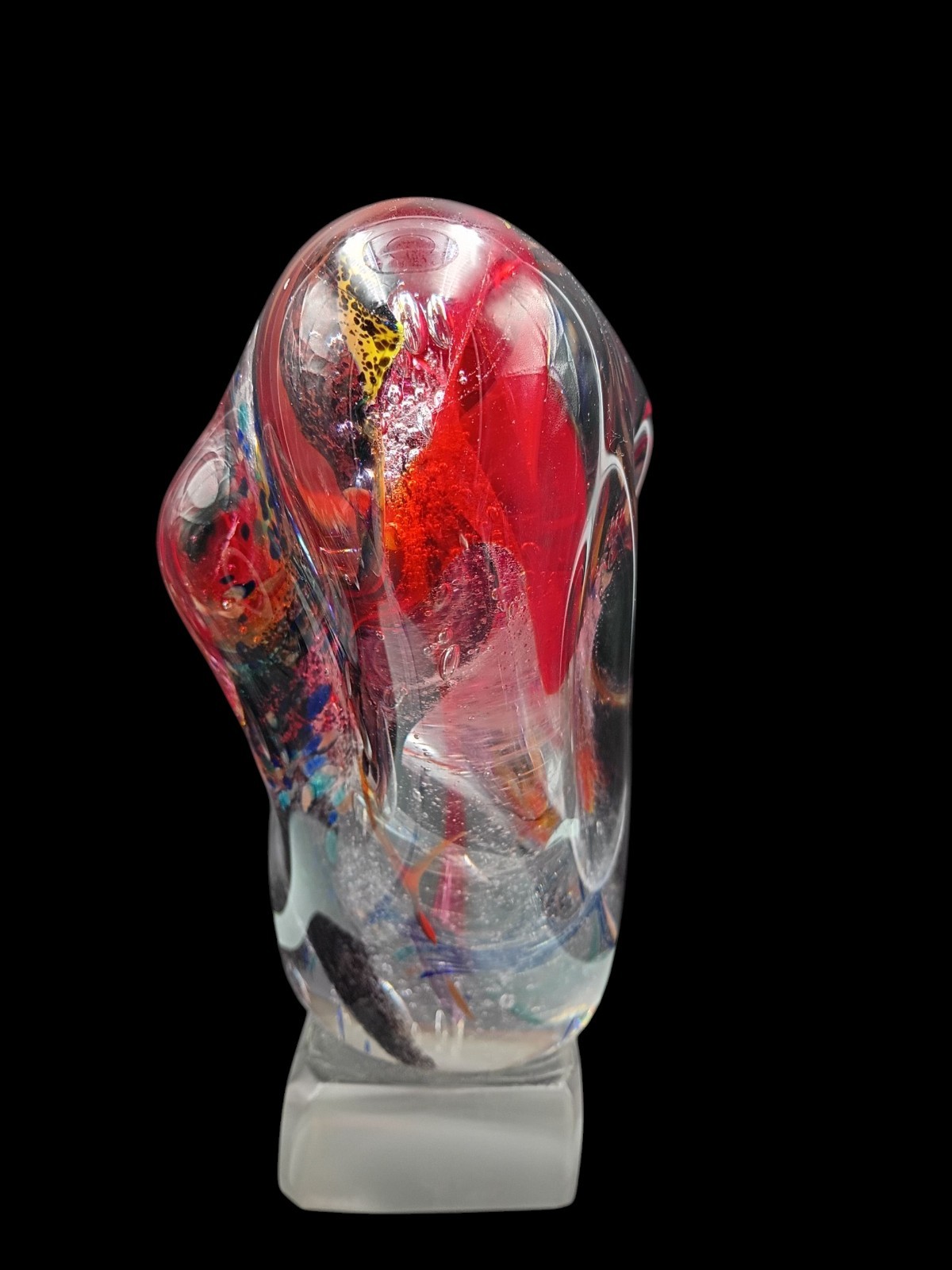 Art Glass Sculpture Hand Blown Clear Red Blue Large Vibrant Abstract Stunning Lg