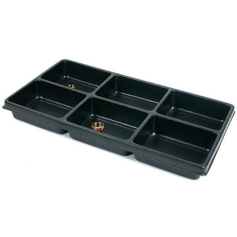 2 Black Plastic 6 Compartment Jewelry Tray Inserts